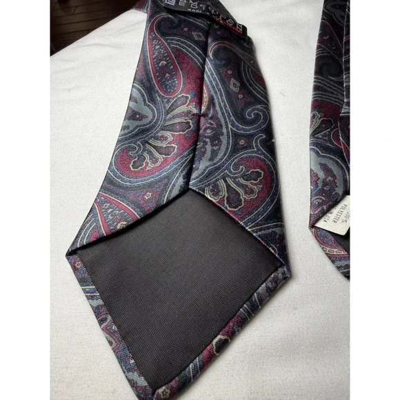 Paisley Silk Blend Neck Tie‎ Burgundy Blue Gray Formal Business - Picture 6 of 8